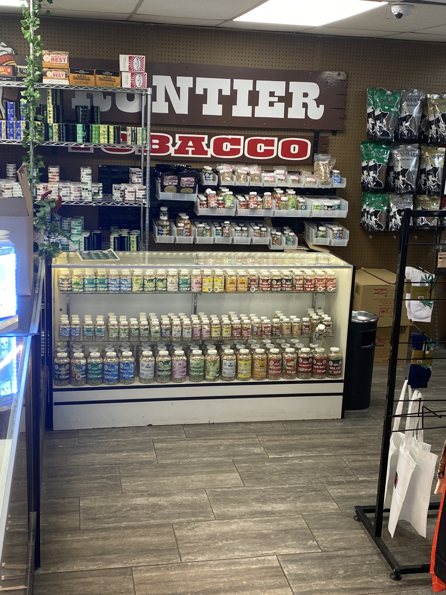 Kratom display case in the back of the store